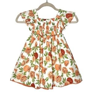 Sigrid Olsen‎ Citrus Orange Smocked Twirl Girls Cotton Dress Size 3T